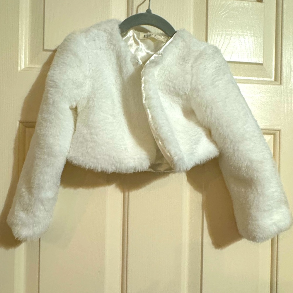 Cropped White Fur Jacket Girls 4/5